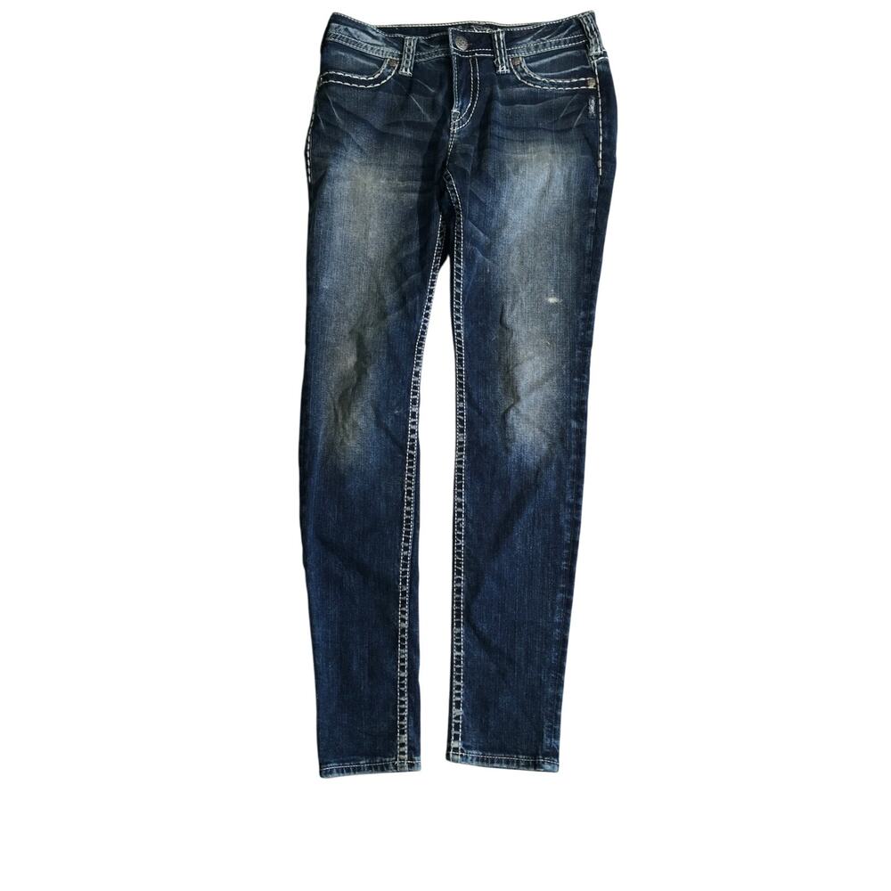 Silver Suki Mid Super Skinny Jeans Size 29W 31L - Y2K, Streetwear, Embroidered